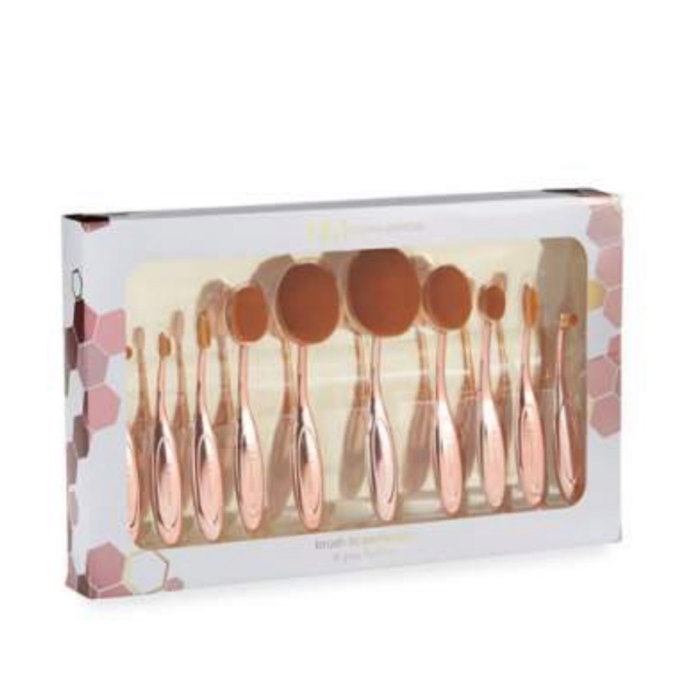 NWT Neiman Marcus 10 piece Rose Gold brush set